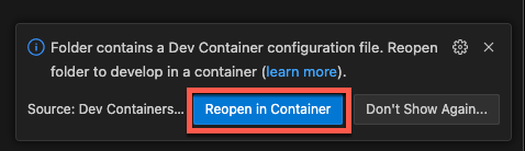 The reopen in container popup