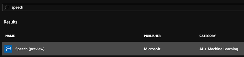 Searching for the speech resource in Azure