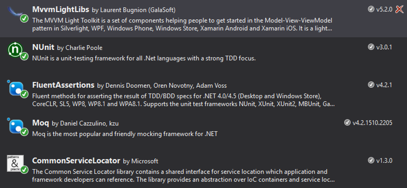 Installed nuget packages