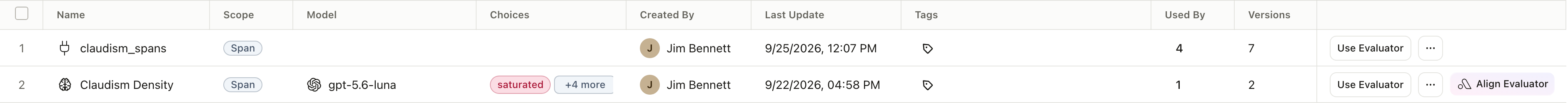 The claudism_spans evaluator in Arize AX