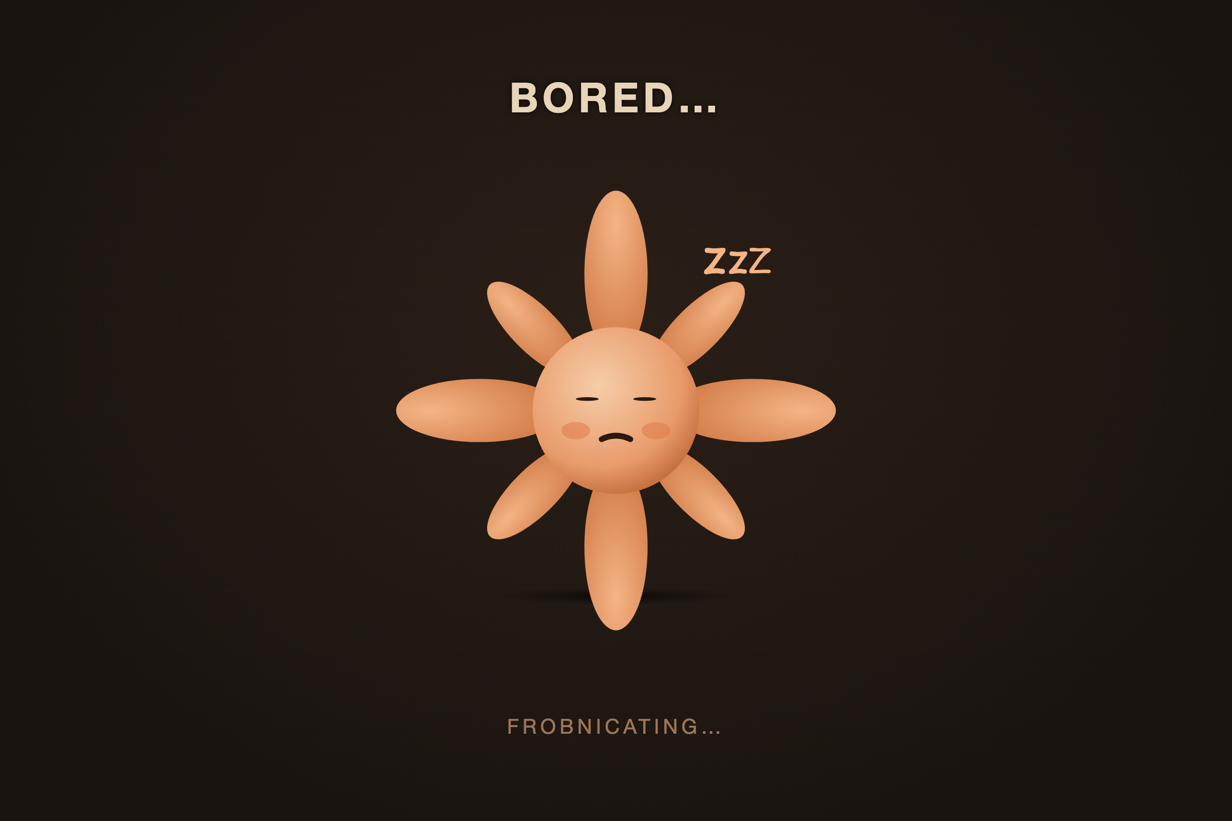 The mascot idle on a dark background, looking bored, with the label BORED