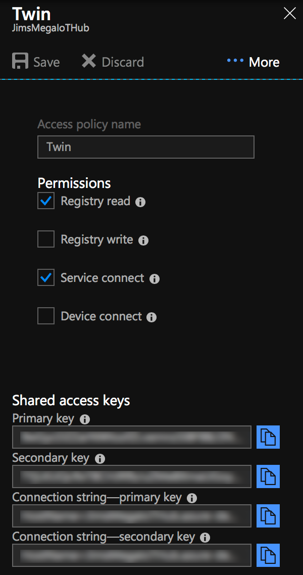Configuring a new shared access policy