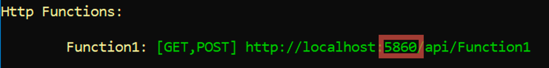 The Azure Functions local host running on port 5860