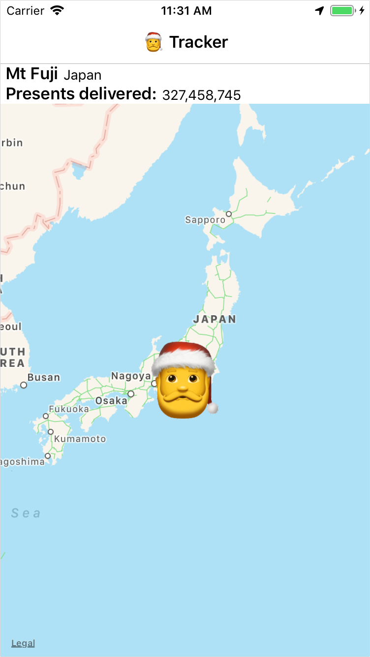 Screenshot of Santa tracker app