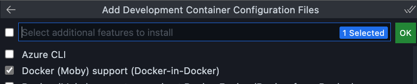 Selecting the docker option for the container