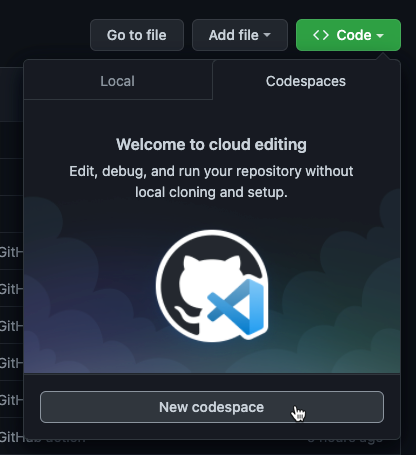 The new codespace button