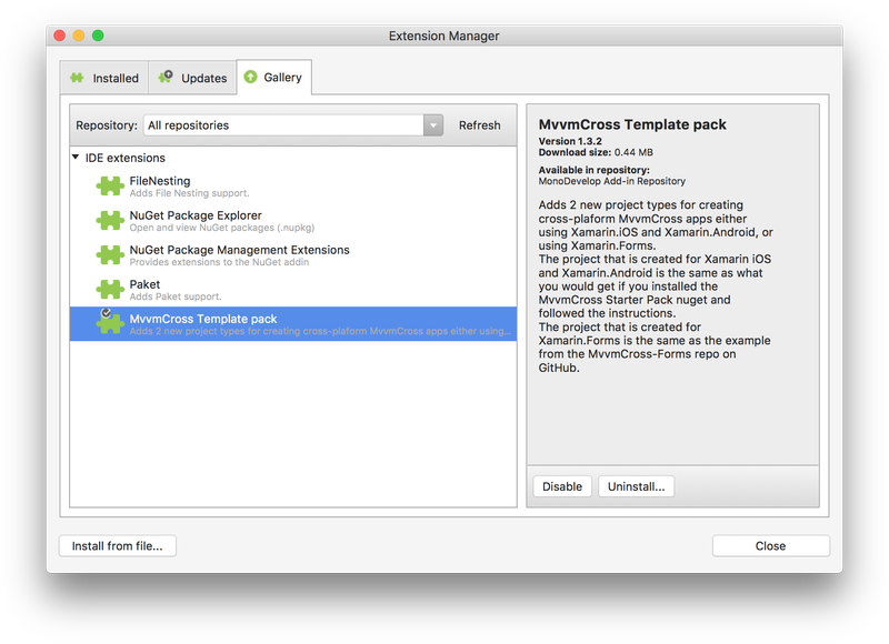 Installing the MvvmCross add-in in VS for Mac