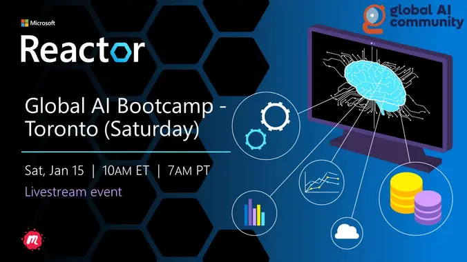 Reactor landing page for a live streamed Global AI bootcamp in Toronto