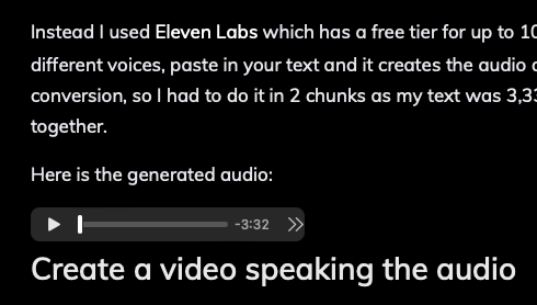 The audio player on a blog post page
