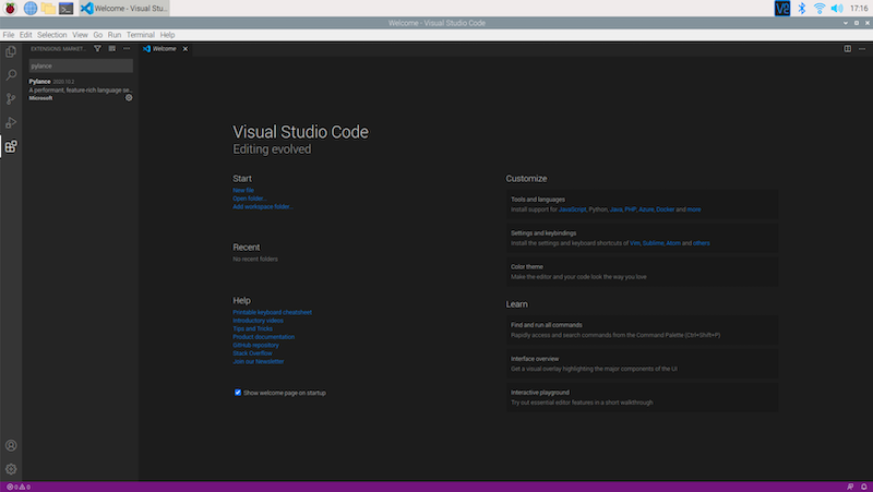 VS Code running on the Pi