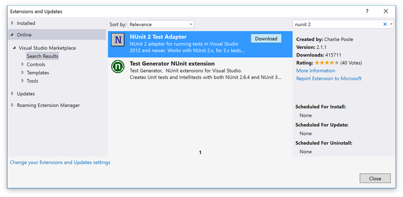 Installing the NUnit 2 test adapter